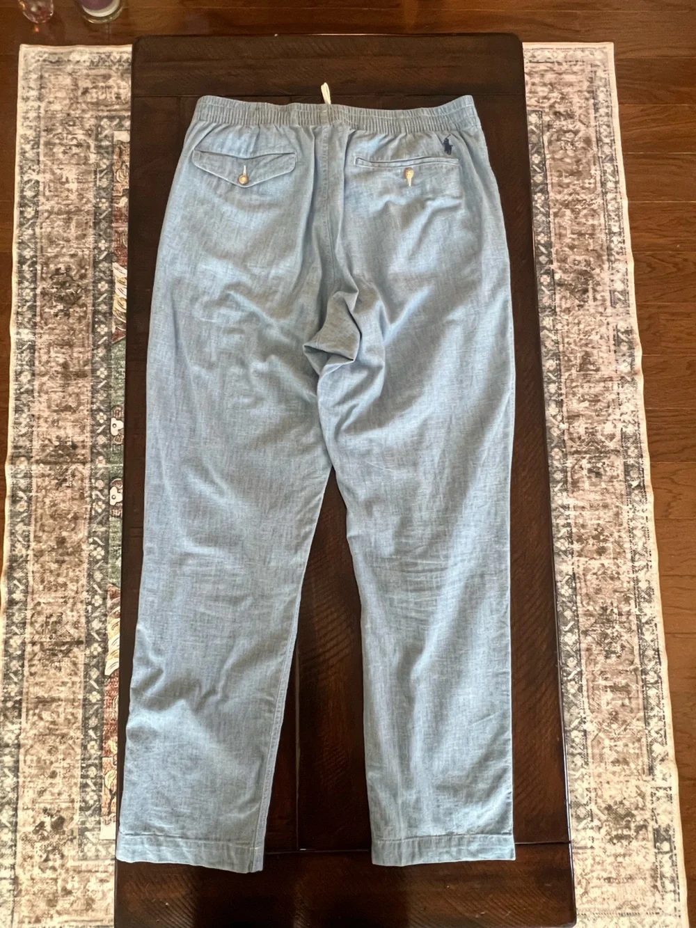Polo Ralph Lauren Classic Fit Chambray Drawstring Pants XL Blue Cotton Beach
